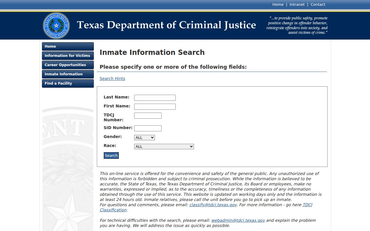 TDCJ state custody search related to Martin County arrest history