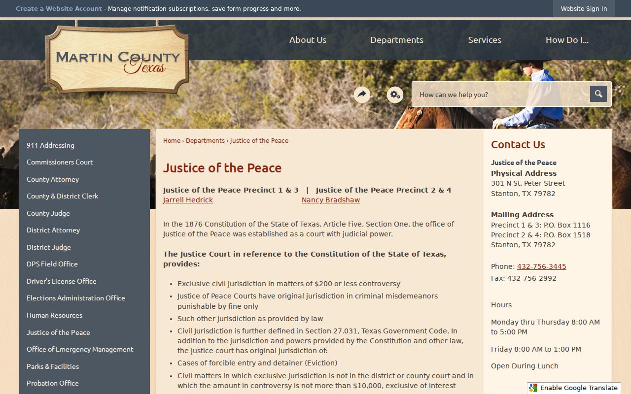Martin County criminal court case information for justice courts