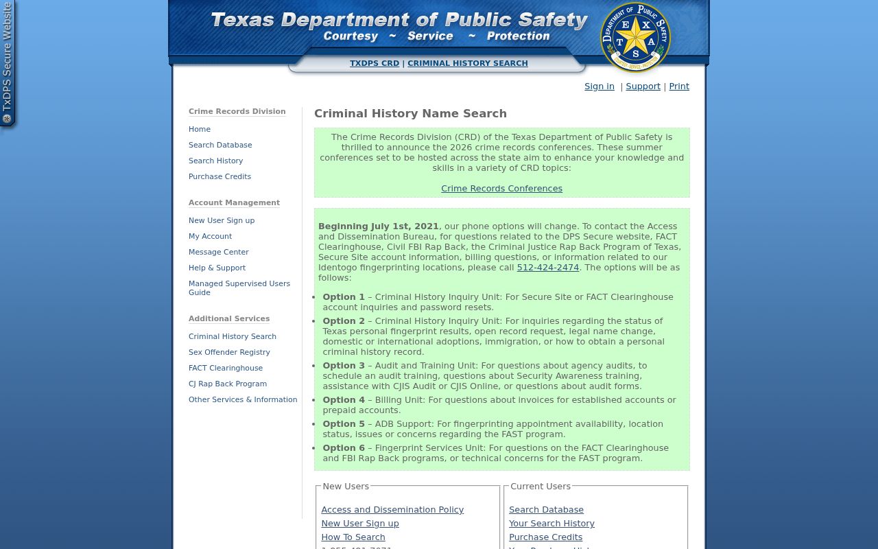 Martin County criminal history DPS conviction search service