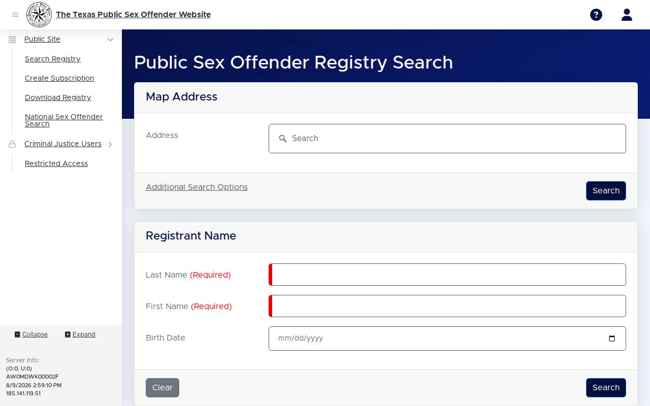 Martin County sex offender check on the Texas DPS registry search