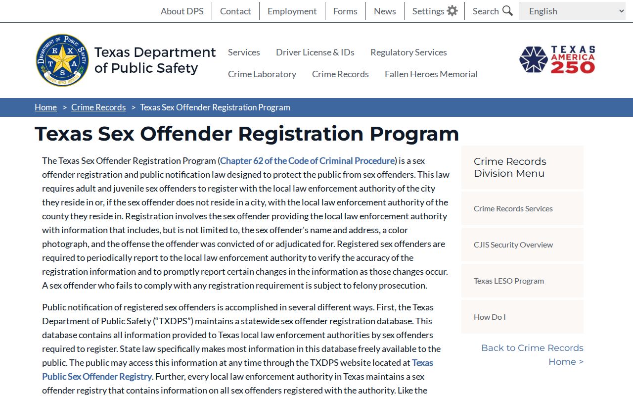 Texas DPS program rules for Martin County sex offender registration